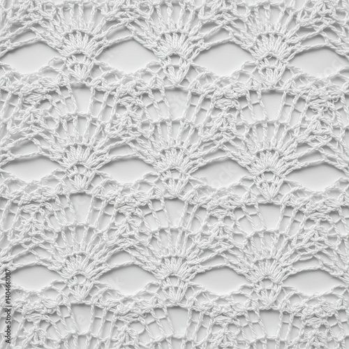 Delicate crochet pattern close up on white background