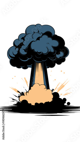 Dramatic Nuclear Explosion Mushroom Cloud Vector Illustration for Science and Education