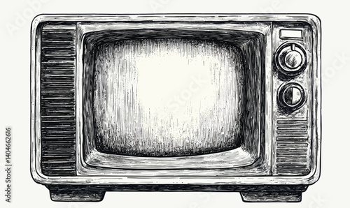 Vintage Retro Television Engraving Style Vector Illustration in Minimalist Design