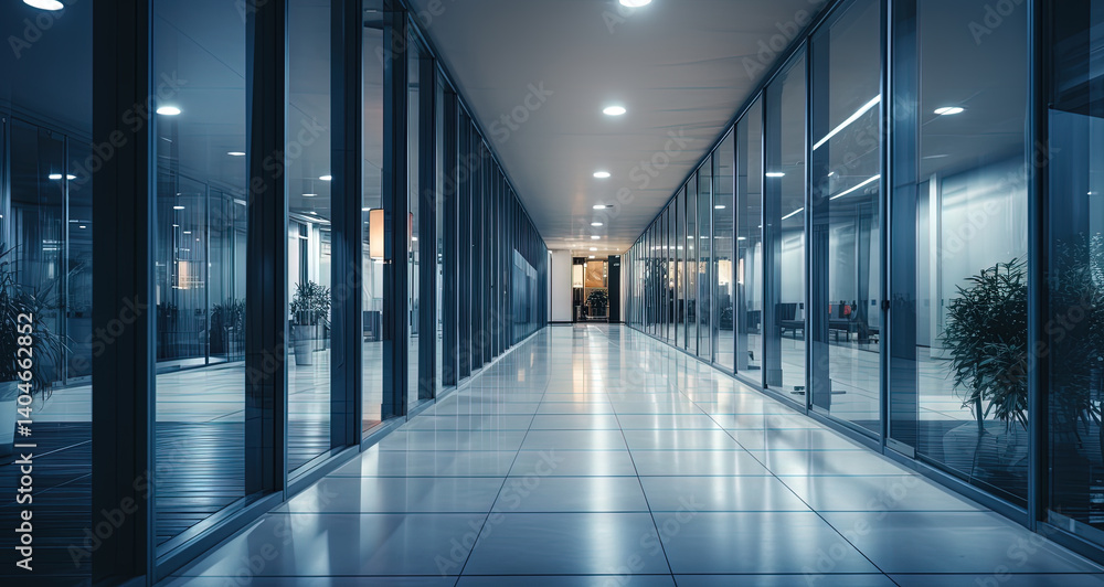custom made wallpaper toronto digitalModern office hallway with reflective tiled floor and warm ambient lighting