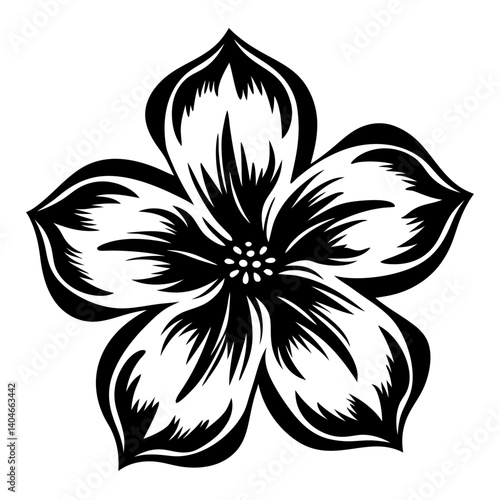 Black and White Dogwood Flower Illustration Botanical Floral Design Graphic
