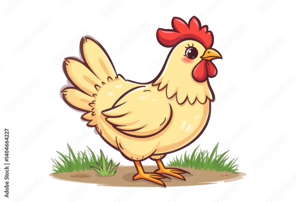 Fototapeta premium Cartoon Hen Standing on Grass