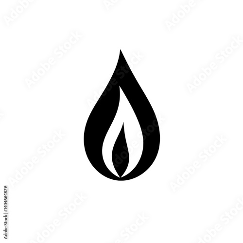 Black flame droplet icon symbolizing fuel energy, oil, and heat resources