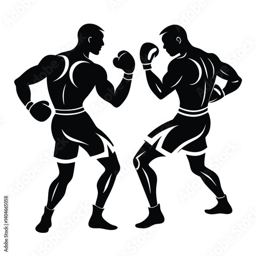 Two Boxer Silhouettes in Action Stance with Gloves, Isolated on Transparent Background