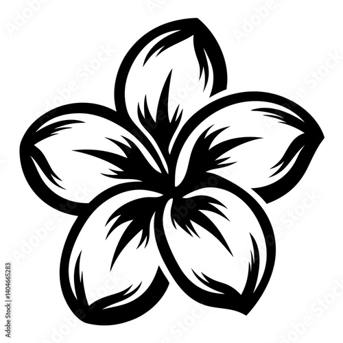 A Bold Black and White Illustration of a Plumeria Flower