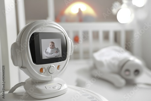 Obraz na płótnie Baby monitor in nursery showing sleeping infant in crib during daytime w salonie