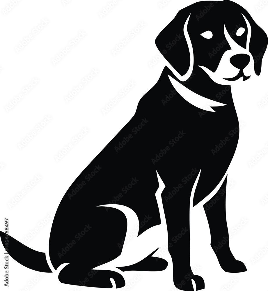 Fototapeta premium Minimalist Beagle Dog Silhouette - Black & White Vector Art for Pet Logos