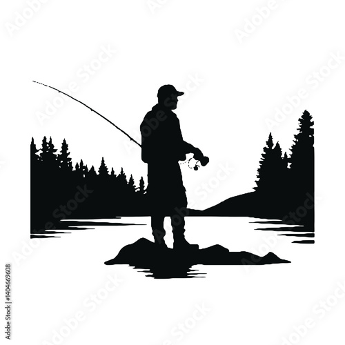 silhouette of a  fisherman   