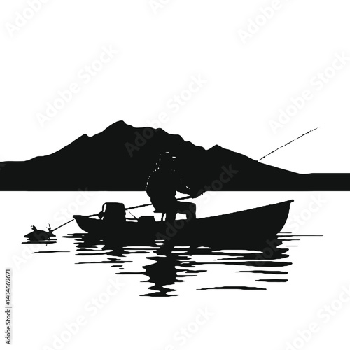silhouette of a  fisherman   