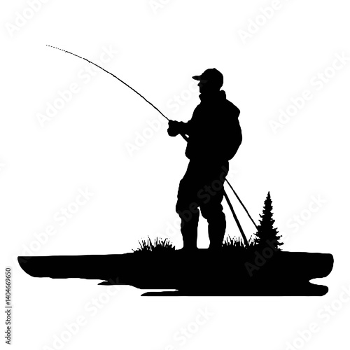 silhouette of a  fisherman   