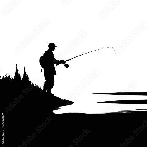 silhouette of a  fisherman   