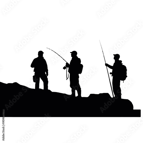 vector silhouette of a fisherman