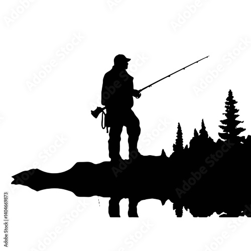 vector silhouette of a fisherman