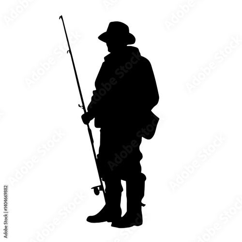 vector silhouette of a fisherman