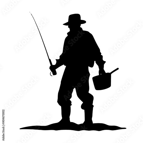 vector silhouette of a fisherman