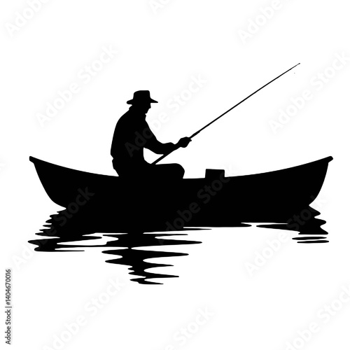 vector silhouette of a fisherman