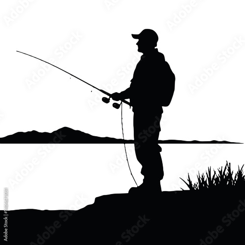 vector silhouette of a fisherman