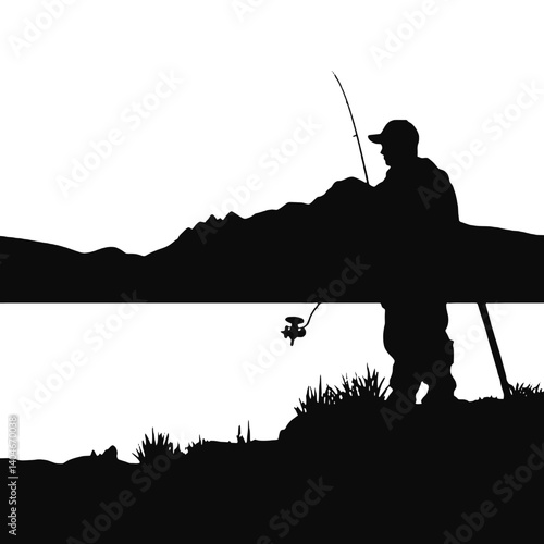 vector silhouette of a fisherman