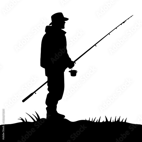 vector silhouette of a fisherman