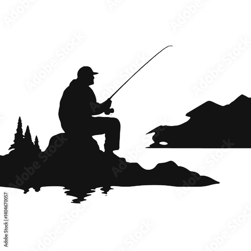 vector silhouette of a fisherman