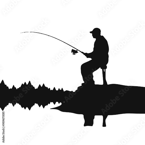 vector silhouette of a fisherman