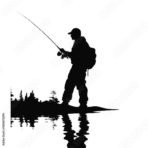 vector silhouette of a fisherman