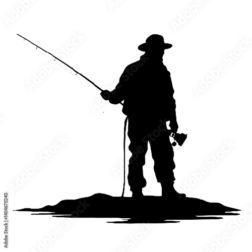 vector silhouette of a fisherman