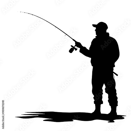 vector silhouette of a fisherman