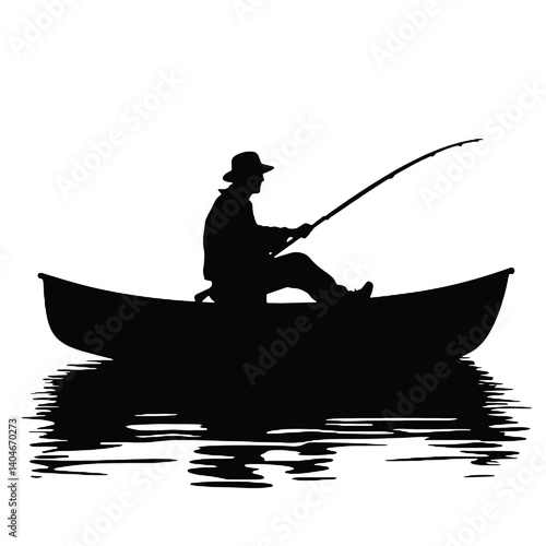 vector silhouette of a fisherman