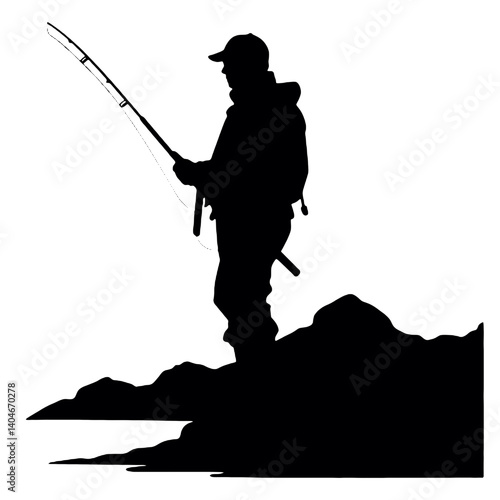 vector silhouette of a fisherman