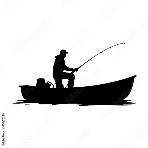 vector silhouette of a fisherman