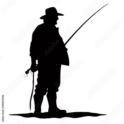 vector silhouette of a fisherman