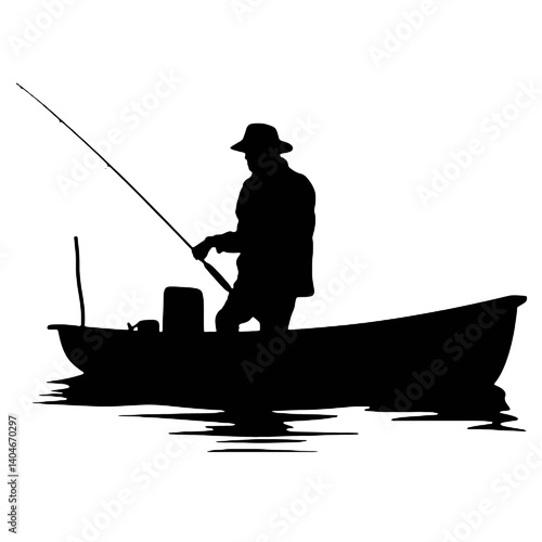 vector silhouette of a fisherman