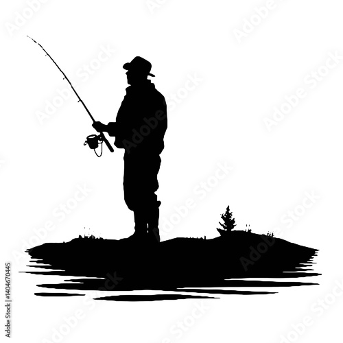 vector silhouette of a fisherman