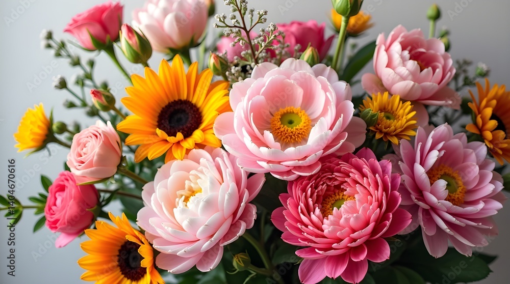 Beautiful still life detail of a mixed flower bouquet that is vibrant and colourful Beautiful still life detail of a mixed flower bouquet that is vibrant and colourful