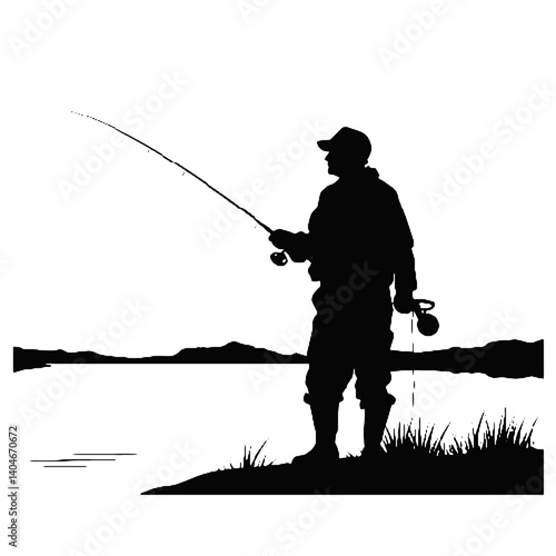 Fisherman fishing silhouette