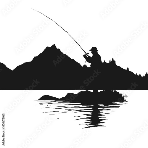  fishing on the fisher man silhouette vector isolated on white background