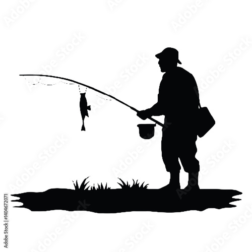  fishing on the fisher man silhouette vector isolated on white background