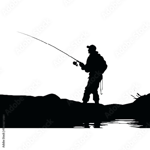  fishing on the fisher man silhouette vector isolated on white background