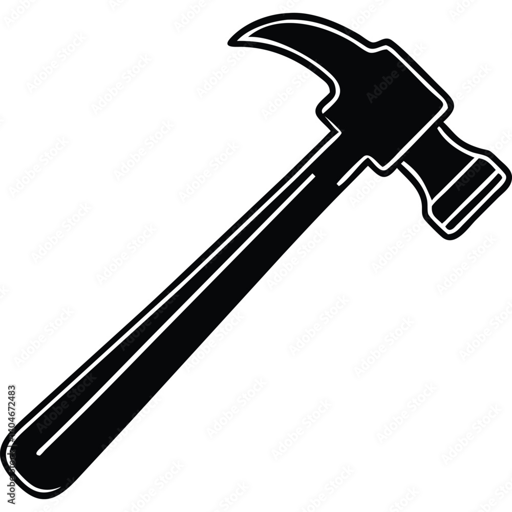 Black and white illustration of a claw hammer. Black and white illustration of a claw hammer.