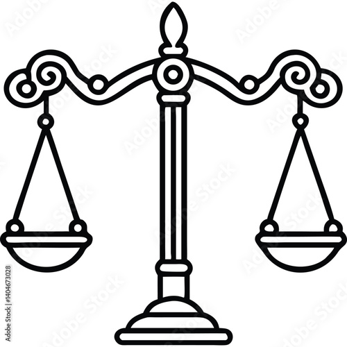 Ornate scales of justice icon, legal symbol.