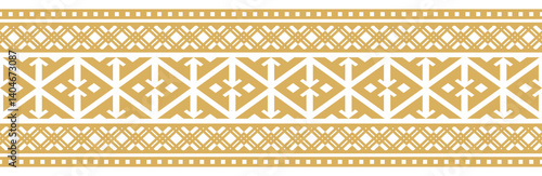 Gold ethnic ornament with geometric tribal border pattern.