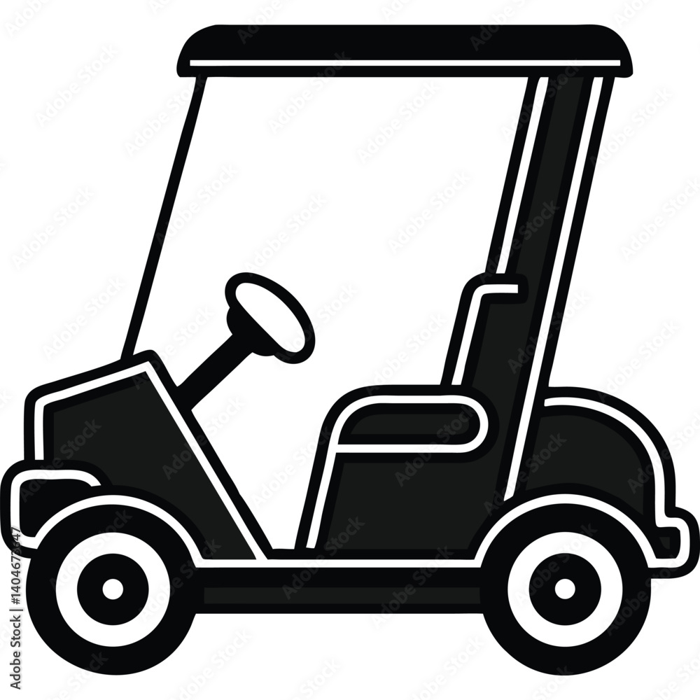 Fototapeta premium Black and white illustration of a golf cart.
