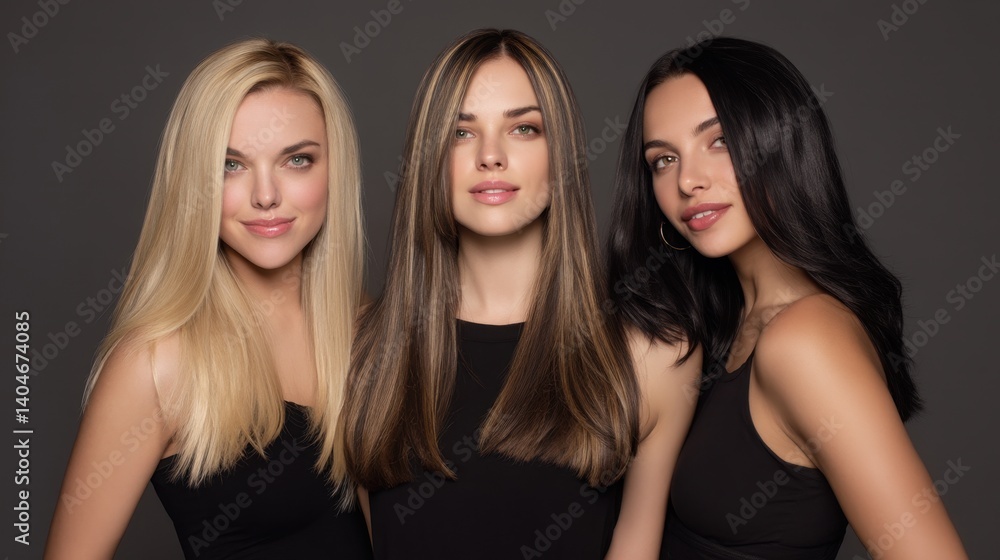 Beautiful model girl with Brown hair strand,silky healthy chestnut wavy hair strand,hair wavy ribbon, with smooth,Keratin straightening,Treatment,straight long hair,procedures,Smooth hairstyle.