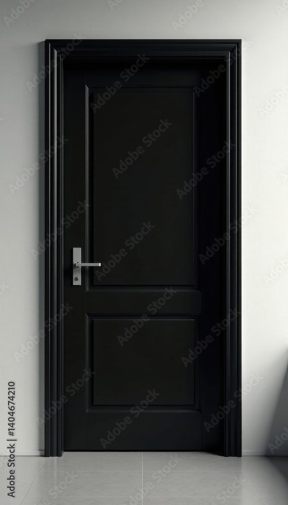 Sleek black door frame & door, modern interior, solid, single Sleek black door frame & door, modern interior, solid, single