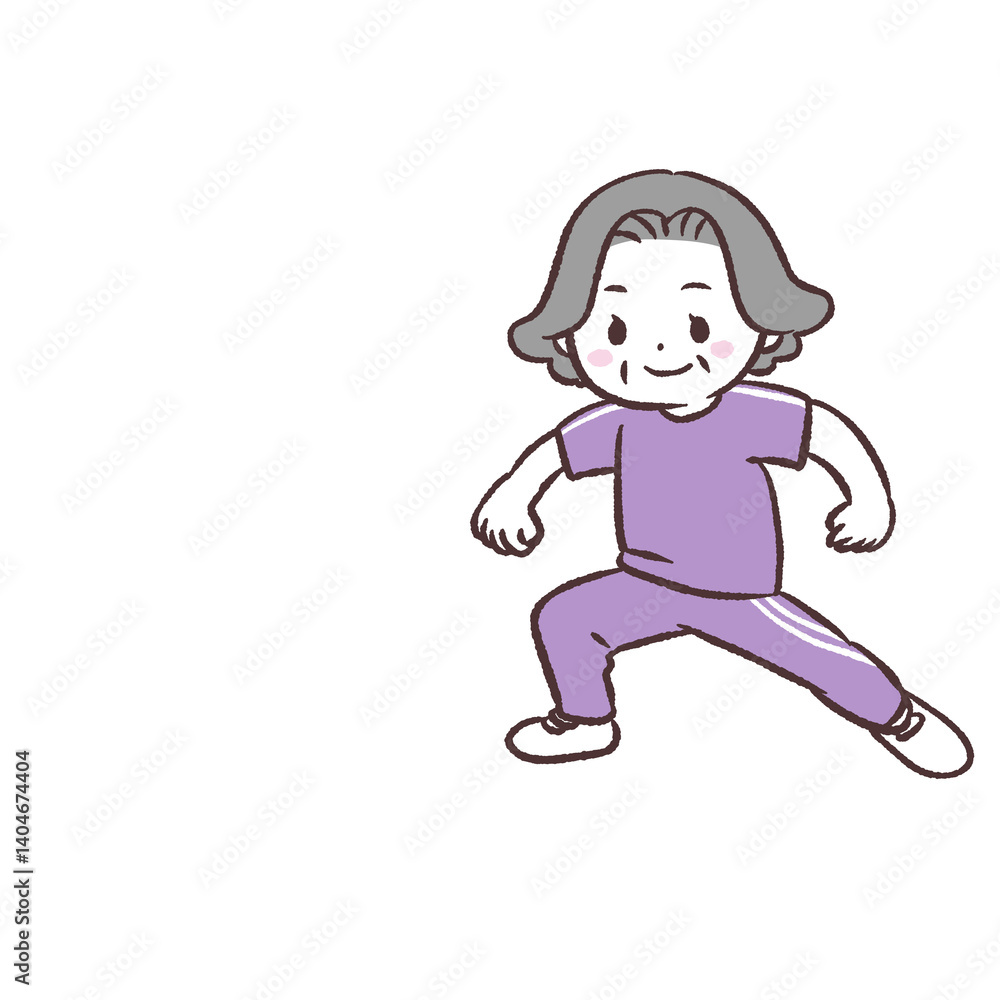 反復横跳びするシニア女性のイラスト 反復横跳びするシニア女性のイラスト