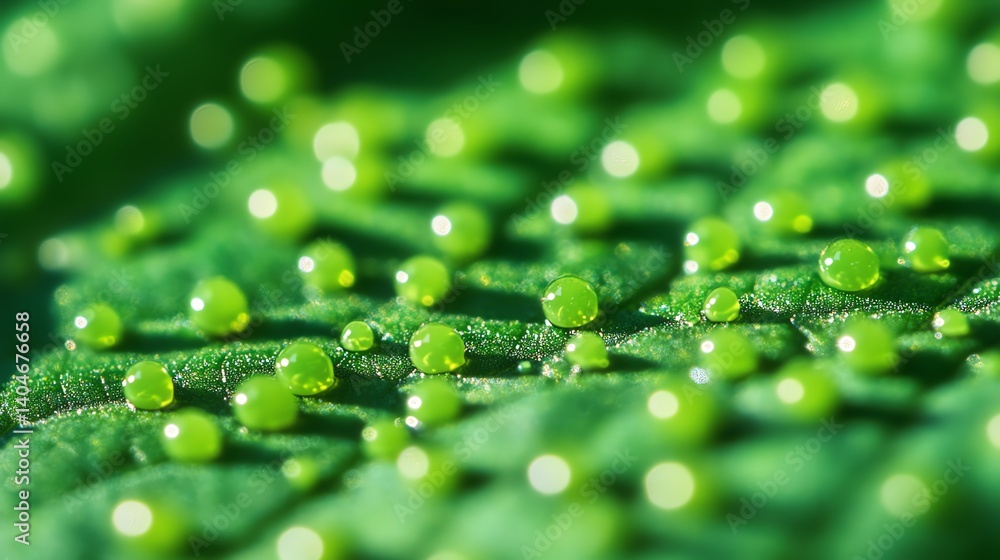 Green Leaf with Water Droplets Sparkling After Rain Close Up View Green Leaf with Water Droplets Sparkling After Rain Close Up View