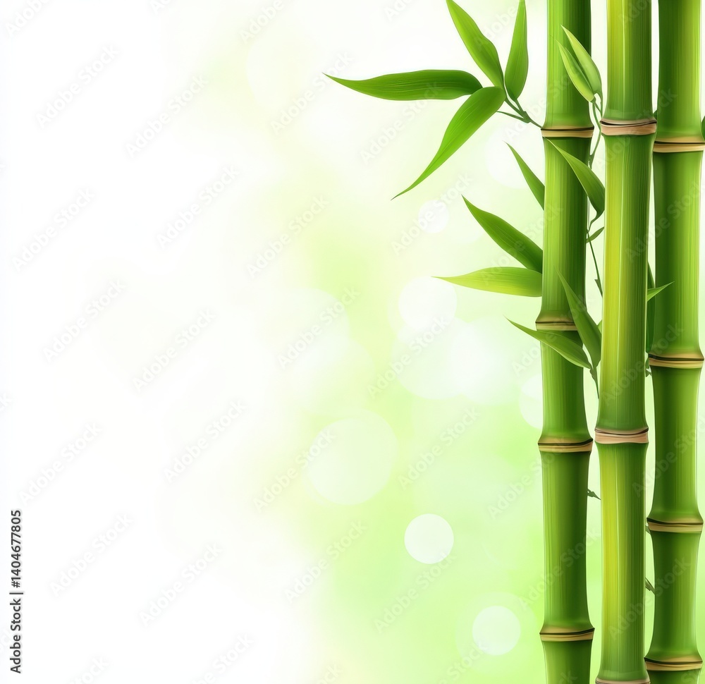 Obraz premium Bamboo sticks with green leaves on a white background