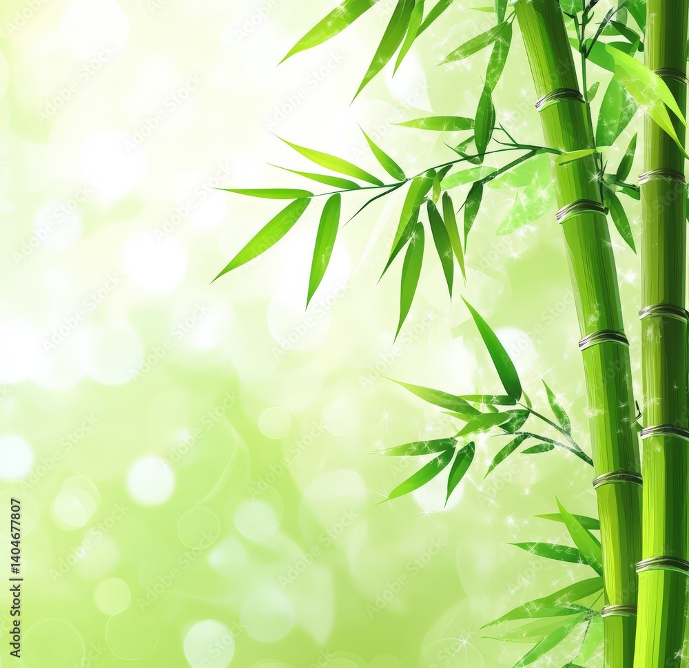 Fototapeta premium Bamboo sticks with green leaves on a white background