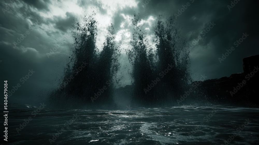 Fototapeta premium Stormy Seas, Powerful Waves, Coastal Scene